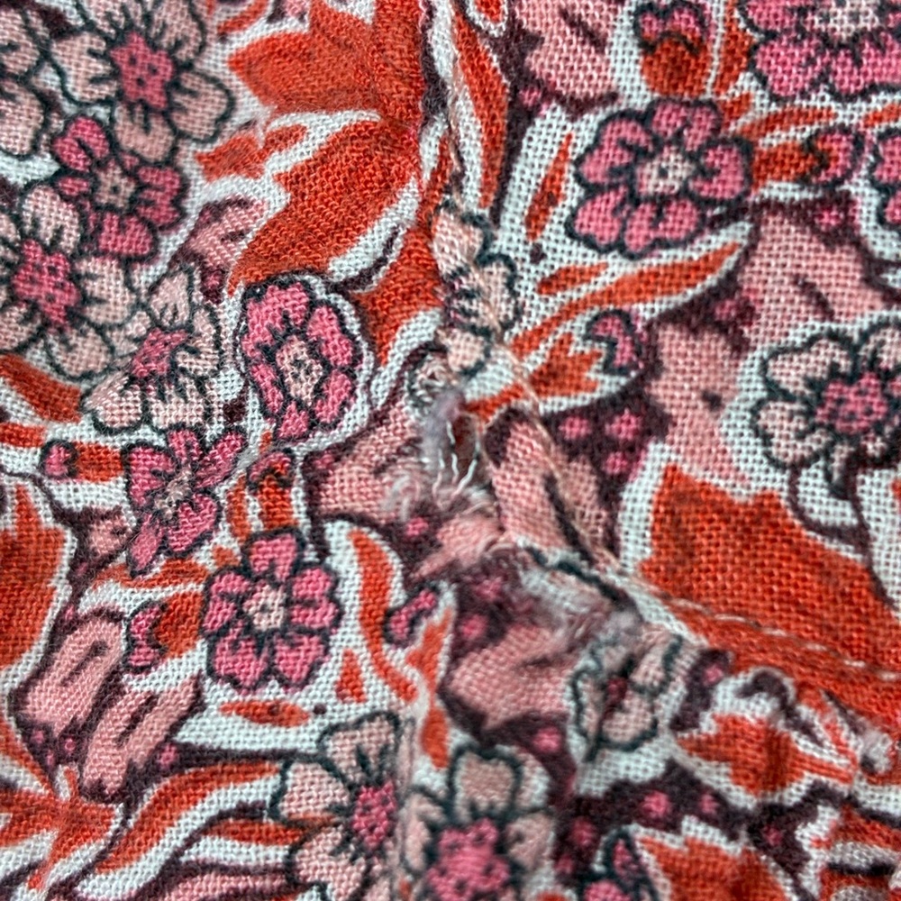 Solitaire Rust Orange Floral Peasant Blouse Balloon Sleeve Boho Top Size L Flaw - Picture 7 of 7